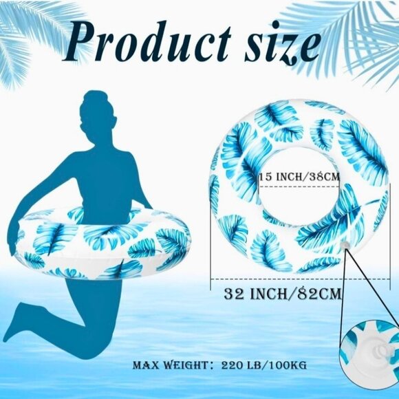 🍁3/$10 Blue Palm Pool Float Inflatable Ring 12+ Adults Swim Tube Summer Leaf - Picture 5 of 7